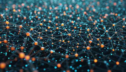 Poster - The structure of the network connection of points and lines. Data technology. Digital background. 3D rendering.