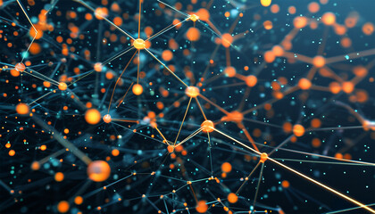 Poster - The structure of the network connection of points and lines. Data technology. Digital background. 3D rendering.