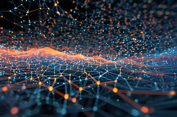 Poster - The structure of the network connection of points and lines. Data technology. Digital background. 3D rendering.