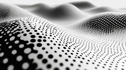 Poster - Abstract monochrome landscape of flowing dots creating a textured wave pattern.