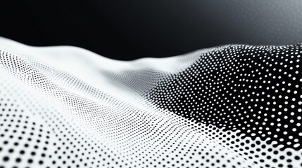 Poster - Abstract black and white pattern with flowing dotted waves, creating a sense of depth and texture.