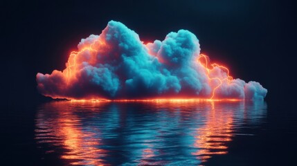 Wall Mural - Neon cloud with water surface effect