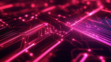 Poster - Close-up of a vibrant pink circuit board design, featuring intricate pathways and glowing nodes.