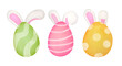 © Kisandaya - Watercolor colorful cute easter eggs with rabbits ears collection on white background. Happy Easter art. Paschal Elements set for Easter cards, covers, posters and invitations