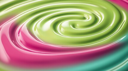 Poster - A vibrant swirl of pink and green liquid, creating a mesmerizing abstract pattern in motion.