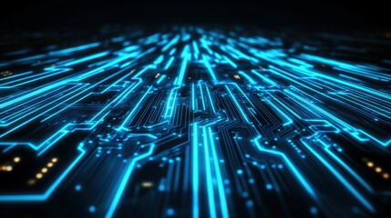 Poster - Abstract futuristic circuit board in vibrant blue tones, creating a sense of depth and technological advancement.