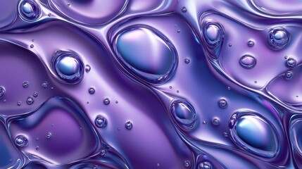 Poster - Abstract close-up of iridescent bubbles floating in smooth liquid, creating a calming purple wave effect.