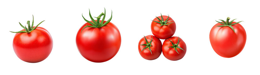 Aufkleber - With a clipping path, a tomato with a green leaf is isolated on a white or transparent background.