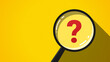 © AF DigitalArtStudio - Red question mark with magnifying glass isolated on yellow background. Concept of Question and Answer and solutions in solving problems. Illustration of looking for answers