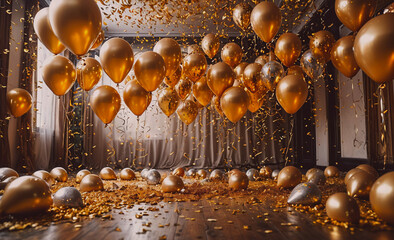Poster - Room full of gold and silver balloons
