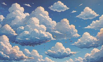 Poster - Painting of a blue sky with many clouds