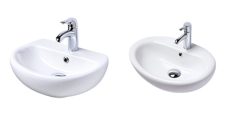Poster - Isolated ceramic sink with faucet on white background