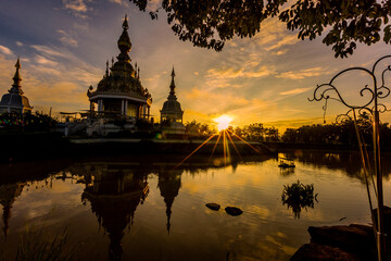 Wall Mural - The background of an important tourist attraction in Khon Kaen Province (Wat Thung Setthi) is a large pagoda in the middle of a swamp, tourists always come to see the beauty in Thailand