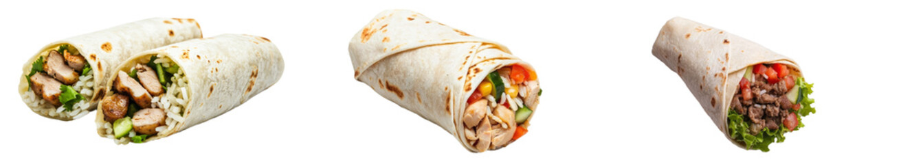 Poster - A Mexican burrito on a transparent background, viewed from above