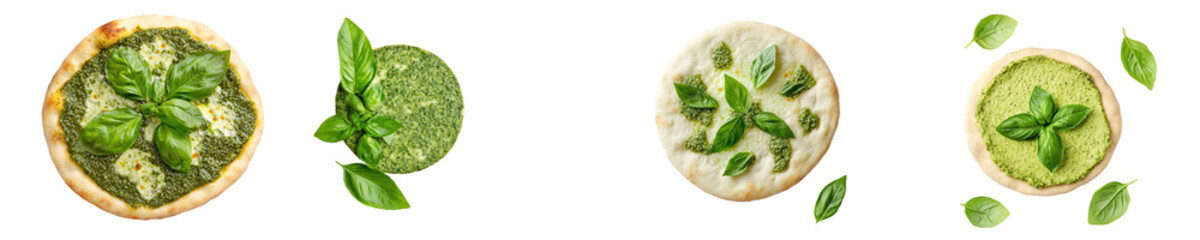 Poster - The top view of a green vegan pizza isolated on a transparent background
