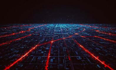 Poster - Computer generated image of a city with red lines