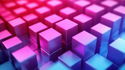Poster - A mesmerizing array of metallic cubes in vibrant pink and blue hues, creating a captivating abstract pattern.