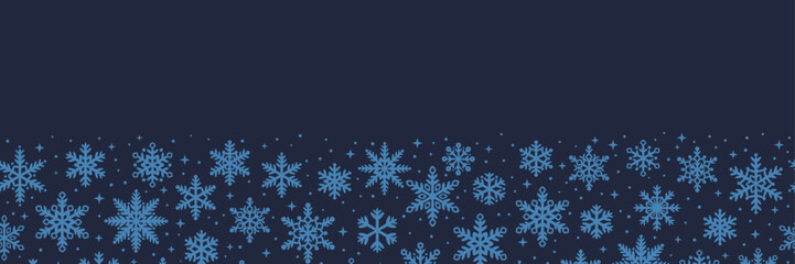 Poster - Snowflake vector banner, seamless repeating festive holiday border pattern, dark Christmas or New Year empty cover or invite design