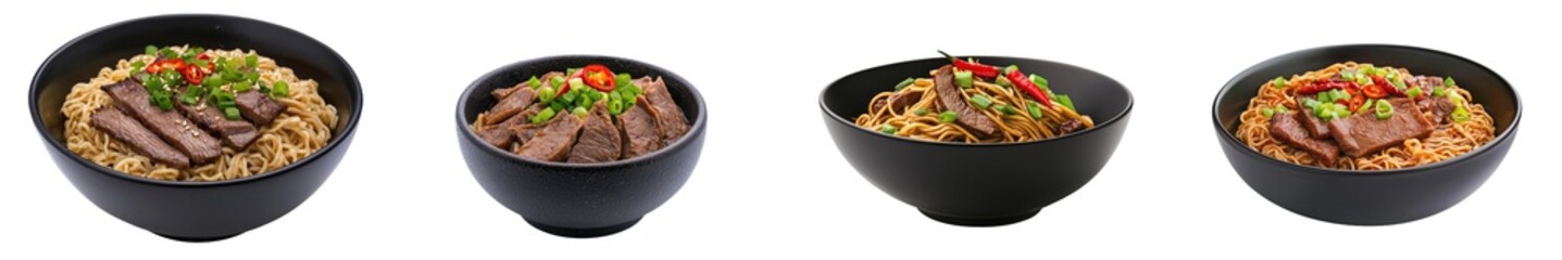 Poster - An illustration of black noodles with beef on a transparent background