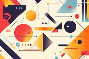 Poster - Colorful abstract geometric patterns with circles and triangles set against a light background creating a vibrant composition. Generative AI