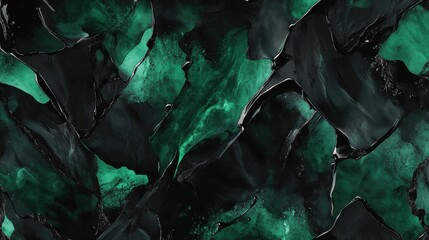 Poster - Abstract composition of dark green and black fluid shapes creating a mesmerizing texture.