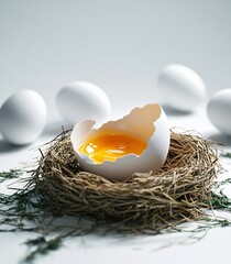 broken egg in a nest