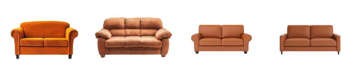 Poster - A small sofa with wooden legs isolated on a transparent background