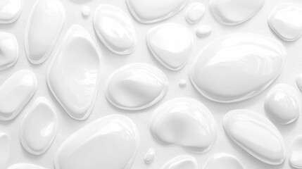 Poster - An abstract close-up of glossy white pebbles on a smooth white surface, creating a serene and minimalist aesthetic.