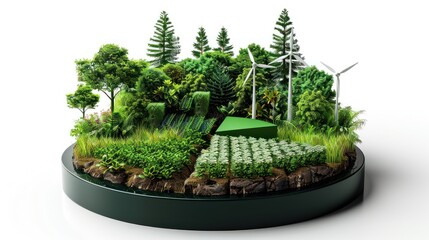 Wall Mural - 3d model of a sustainable investment portfolio with pie charts, plant icons, and renewable energy as