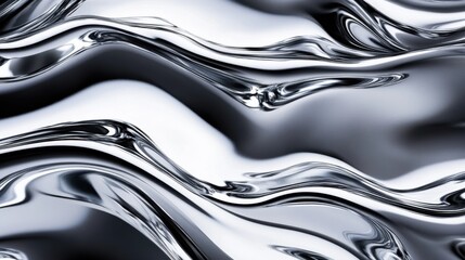 Poster - Abstract silver waves with a metallic sheen create a smooth and fluid appearance.