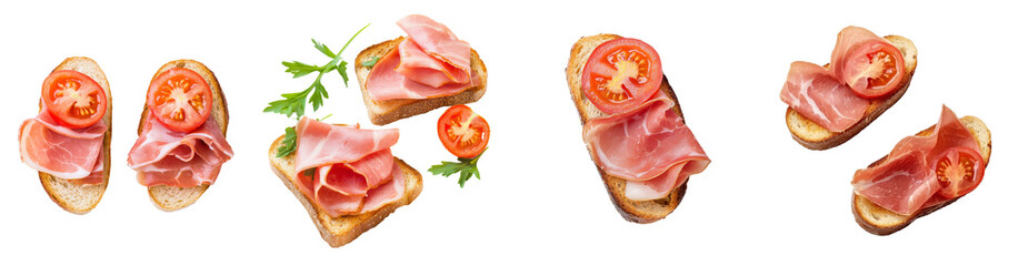 Poster - A slice of bread with ham and tomatoes isolated on a transparent background
