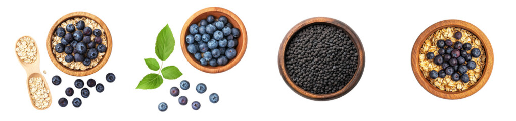 Poster - Top view of oatmeal porridge with blueberries isolated on a transparent background