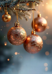 Wall Mural - copper color christmas ornament decoration balls hanging on christmas tree