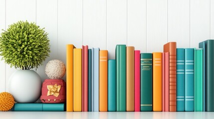 Fototapete - Organize your bookshelf with colorful decor for a chic home office look