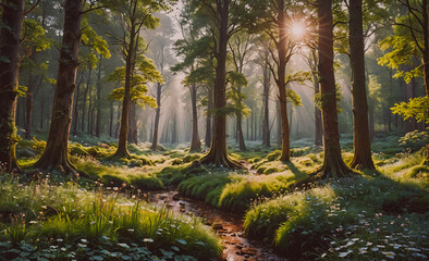 Aufkleber - Forest with a stream running through it