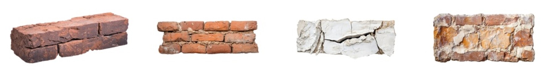 Aufkleber - Isolated on transparent background is an old broken brown brick wall