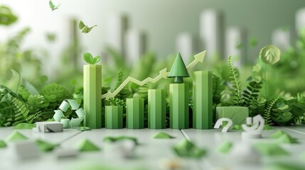 Wall Mural - 3d visualization of sustainable finance metrics with layered columns, environmental impact icons, an