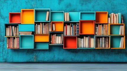 Aufkleber - Transform your space with a vibrant bookshelf design