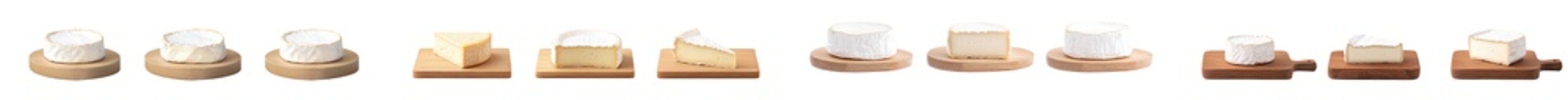 Poster - The set of wooden boards with homemade cheese is isolated on a transparent background