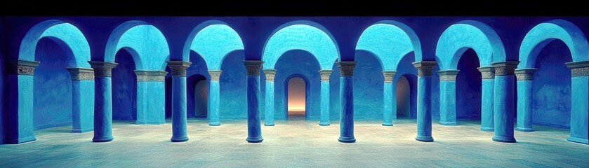 Poster - Abstract Blue Architecture with Arches and Columns