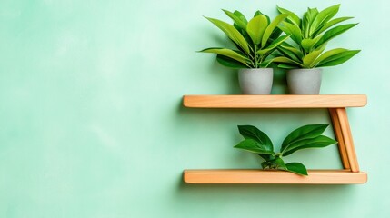 Poster - Enhance your space with stylish green plants on wooden shelves
