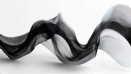 Aufkleber - Abstract black and white flowing ribbon structure with intricate texture, conveying minimalist elegance and modern digital art