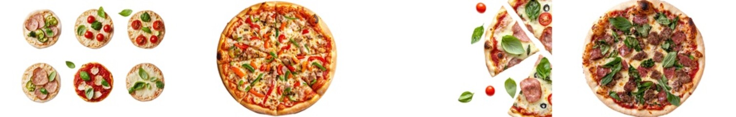 Poster - An illustration of vegan pizzas, top view, isolated on a transparent background