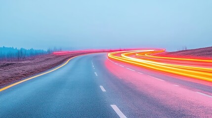 Poster - Capture the beauty of a curvy road at dusk with stunning light trails