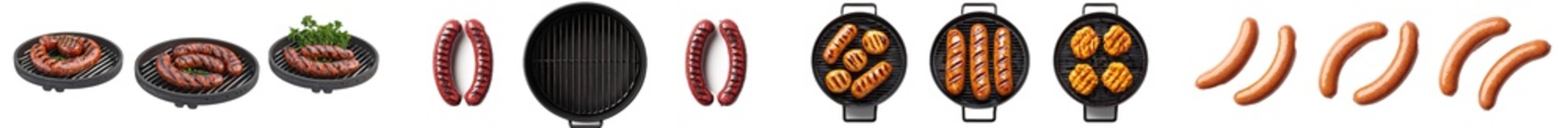 Poster - On top of a transparent background, sausages on a grill are isolated