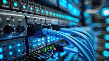 a close-up view of cloud-based telecommunications equipment, illustrating how virtualized networks r