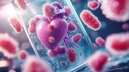Aufkleber - Bacteria surround heart model in vibrant scientific display