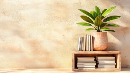 Fototapete - Showcase your space with elegant plant arrangements and stylish book displays