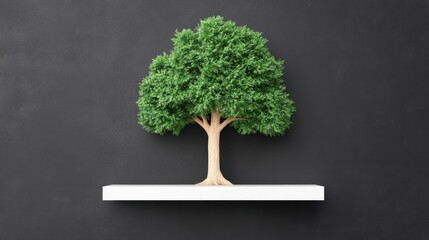 Fototapete - Showcase a lush green tree on a minimalist shelf for natural elegance