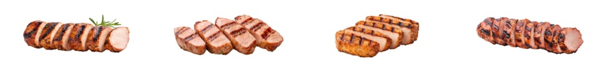 Aufkleber - Detailed view of roasted pork loin slices, displaying the juicy, tender slices. Isolated on transparent background, png.